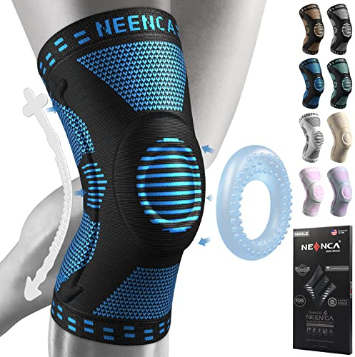 NEENCA Genouillère Professionnelle pour Homme et Femme avec Coussinets en Gel Rotulien et Stabilisateurs Latéraux,Genouillères de Qualité Médicale pour la Course,les Déchirures du Ménisque,l'arthrite