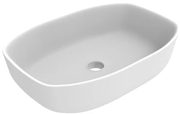 ERCOS Rechteckiger Keramik Aufsatzwaschtisch, Badezimmer Waschbecken Farbe Matt Weiß, Ohne Überlauf, Maße 600X380 mm