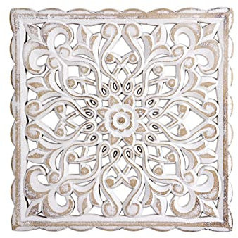 TentHome Wanddeko Holz Vintage Shabby Chic Wandskulpturen Wandkunst Wand Dekor für Rustikale Schlafzimmer Wohnzimmer Flur Kunst Wanddekoration Quadrat