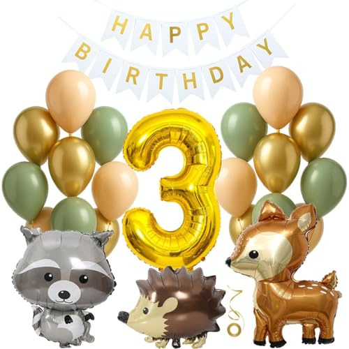 Jxuzh Luftballon 3. Geburtstag Tiere Junge Mädchen GeburtstagDeko Grün Dschungel KindergeburtstagDeko 3 Jahre Waldtiere GeburtstagDeko 3 Jahr Deko Geburtstag 3 Jahre Junge 3. GeburtstagDschungel