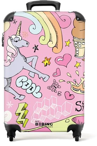 NoBoringSuitcases.com® Kinderkoffer Koffer Mädchen Trolley Handgepäck Hartschalenkoffer Klein Geschenk - Kinder - Einhorn - Regenbogen - Rosa - Kinder Koffer Madchen, 55x40x20