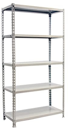PROREGAL Metallregal Big Metal Shark mit Metallböden | HxBxT 200x100x50cm| Fachlast 180kg | Weiß Schwerlastregal Metallsteckregal Lagerregal Werkstattregal Kellerregal