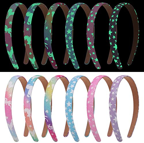 Girls Headband Glitter Headband for Girls Women,Rainbow Alice Band Glitter Hairband with Star Unicorn Covered Sequin Head Band Wide Sparkle Hard Hair Bands Luminous Bling Headbands for Kids Children