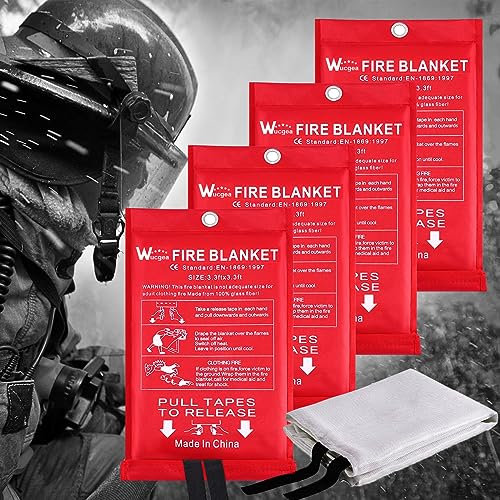 Fire Blanket for Home and Kitchen - 4 pack Fiberglass Reusable Fire Blankets Suppression Emergency for School Fireplace Grill Car Office Garage Welding Warehouse Safety 1m x 1m…
