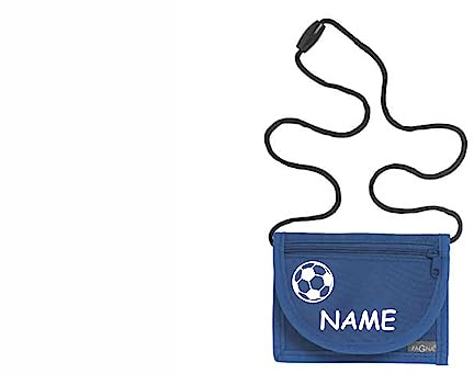 Kiwistar - Brustbeutel blau - Fussball - 13 x 10 cm Geldbeutel zum umhängen - Geldbörse für Jungen & Mädchen mit Namen individuell personalisiert