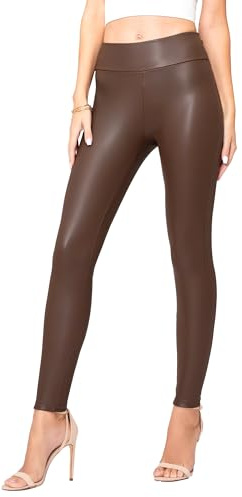Faux Leather Leggings for Women - Vegan Leather Pants for Women High Waisted - Soft, Stretchy, and Non-See Through - Brown - 1X-2X