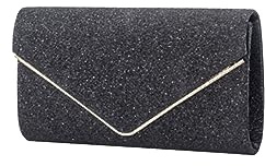 CORIOS Damen Clutch Glänzende Pailletten Abendtaschen Envelope Handtasche Hochzeit Brautbörse Schultertasche mit Abnehmbarer Kette Elegante Umhängetasche Schwarz