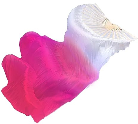 Hayaww Éventail en Voile de Danse Voile D'Éventail de Danse du Éventail de Danse en Satin Éventails Pliants de Voile Longs Éventails Bambou D'Éventail pour Femmes pour Danse du Ventre, Main Droite