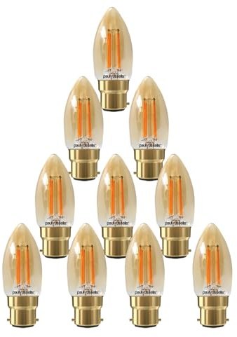 paul russells LED Filament Candle – Dimmable Bayonet Cap B22 Light Bulbs, 4.5Watt 423LM C35 Bulbs, 40w Equivalent, 2200K Extra Warm White Dimmer BC Energy Saving Chandelier Lamps, 10 Pack
