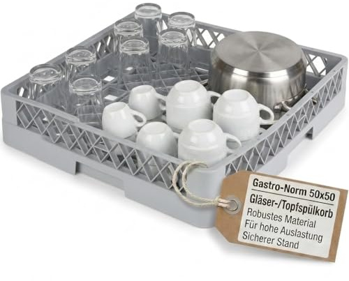 MORLEOS Cestello 50x50 per lavastoviglie professionali - per bicchieri + pentole 49x49x10 cm (maglia larga) - Scolapiatti per ristoranti, hotel e catering - robusto e igienico