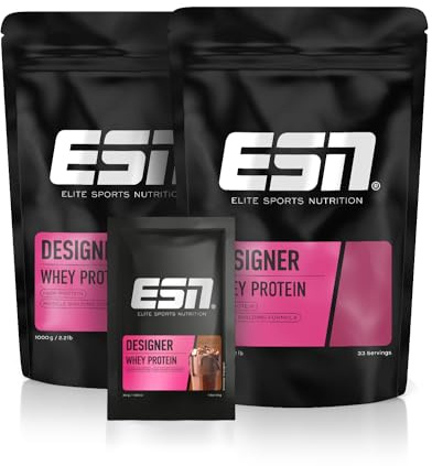 ESN Designer Whey Proteinpulver + Gratis Sample, Cherry Yogurt, 2 x 1 kg, bis zu 23 g Protein pro Portion, ideal zum Muskelaufbau und -erhalt - made in Germany