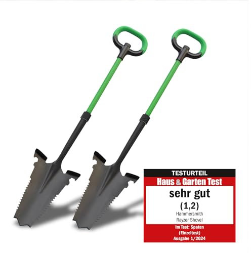 Hammersmith RayzerShovel - Das Original aus dem TV - Spaten mit Wurzelsäge für Harte, steinige Böden - Breite Trittkante – Gartenspaten – Gärtnerspaten