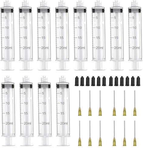 12 Pièces Seringue 20ml, Seringue Plastique, Seringue Alimentaire, Seringues à Aiguilles émoussées, Seringue Dosage, Seringue de Jardinage, Seringue Pour Expérience, Distribution, Mesure De Liquides