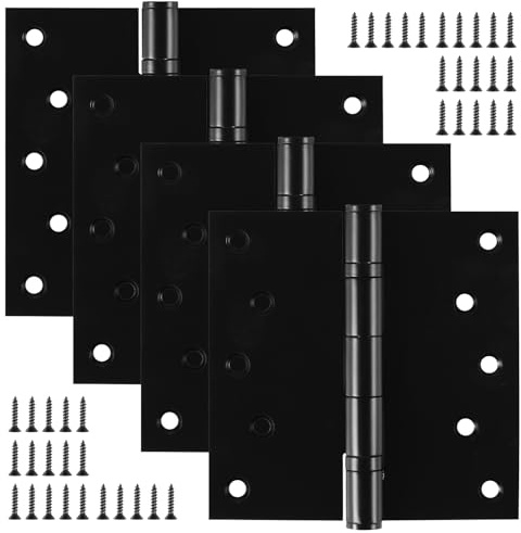5 Inch Stainless Steel Door Hinges, Heavy Duty Commercial Door Hinges Ball Bearing Hinges for Exterior & Interior Doors, 5 (127mm) x 5 (127mm) Door Hinge with Square Corners, 4 Pack - Black