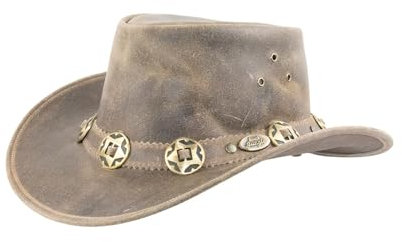 Black Jungle YARRAM Lederhut, Westernhut, Australienhut, Cowboyhut Concho (DE/NL/SE/PL, Alphanumerisch, L, Charcoal)