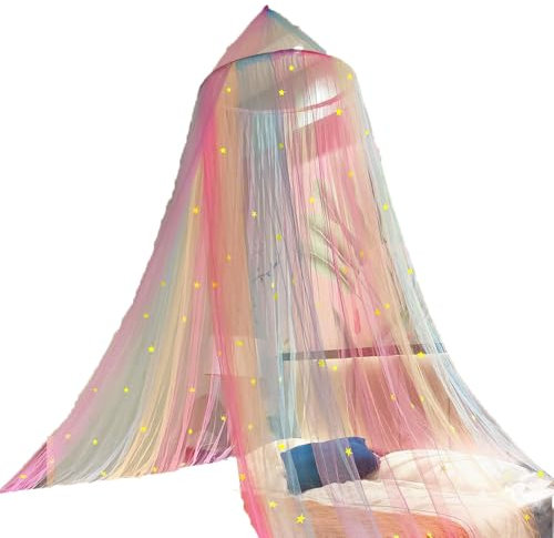TMTGTS Moskitonetz Bett Netz 0.6m x 2.5m x 12m Babybett Leuchtende Sterne Himmelbett Vorhänge Prinzessinen Moskitonetz für Mädchen Zimmerdekoration Betthimmel Vorgeklebten Leuchtenden Sternen(4#)
