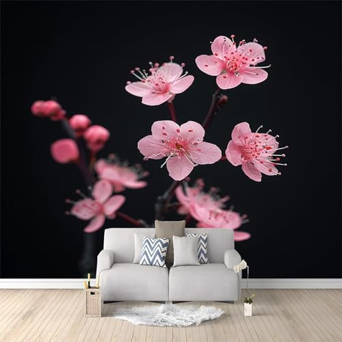 Fiore Di Pesco Carta Da Parati 3d Fotomurale Nero Murali Per Soggiorno Divano Tv Hotel A Tema Corridoio Di Lusso Sfondo Dipinto Murale 300x210 cm