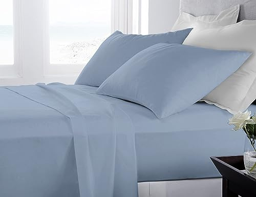 Banzaii Completo Lenzuola Matrimoniale 100% Puro Cotone Alta qualità Made in Italy (per materassi 160/170 cm, altezza fino a 30 cm) Azzurro