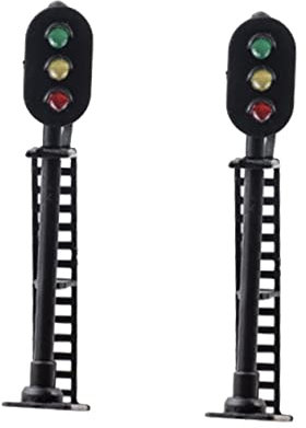 SEWOART 2stücke Miniatur Verkehrssignal Modell Mit Lichtern Grün-gelb-rot Dekorative Sandtischbeleuchtung Häuser Und Landschaftsmodelle Attraktive Szene Für Eisenbahn-enthusiasten