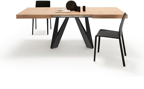 Mobili Fiver, Romina Extendable Table 140(220) x90 cm, Rustic Oak with Black Iron Legs, Made In Italy