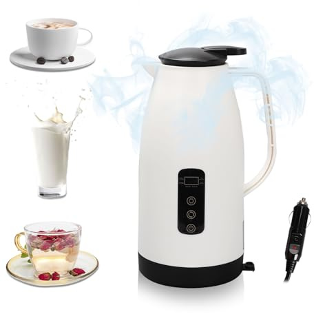 Longzhuo Car Kettle 12V/24V Electric Kettle for Car, Truck - 1200ML Temperature Control Kettle with Non-slip Base, Stainless Steel Portable Travel Kettle for Hot Water, Milk, Coffee