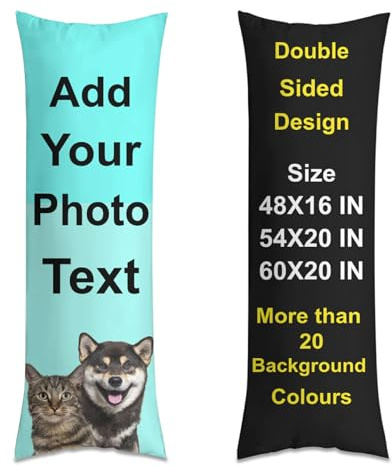 Personalised Body Pillow Case Add Photo Text Custom Long Bolster Pillowcase Customised Throw Pillow Cushion Cover with Zip, Birthday for Women Men, Double-sided Design, 48x16IN, 54x20IN, 60x20IN