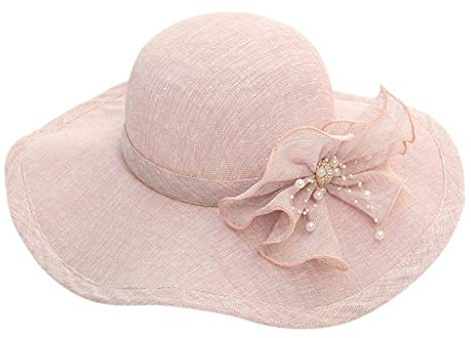 SRZYMJ Damen Organza Kirche Fascinator Hut Elegante Schleife Breite Krempe Brauthut Tea Party Hochzeit Sonnenhut Sonnenschutz Kappe Frauen Cap Sommerhut Strandhut Sonnenhut Damen Trend Fischerhut
