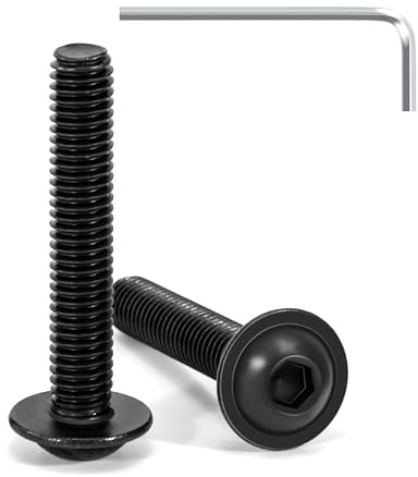 Tunejoy 20 Pièces Vis à Tête Bombée avec Bride M6 x 35 mm Noir Vis à Six Pans Creux en Acier Inoxydable A2 V2A Boulons à Tête Hexagonale avec Clé Allen Filetage Complet