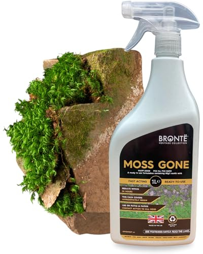 Bronte Heritage Spray & Walk Away Moss Killer 1L – Ready-to-Use, Glyphosate-Free, Moss Remover for Patios, Paths, Decking & Gravel. Natural Formula, Results in 24 Hours, Safe for Pets & Kids
