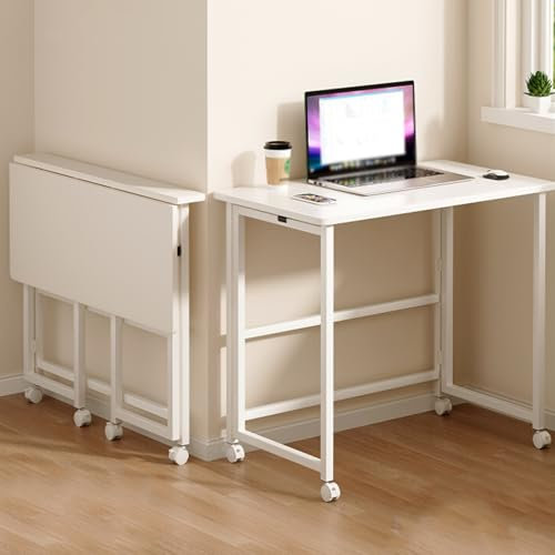 LRHELPBNR Beistelltisch, Schreibtisch Klappbar, Klappschreibtisch Mit Rollen, Kleiner Klappbarer Computertisch Mit Regal, Klapptisch Für Home Office(A 80x40cm)