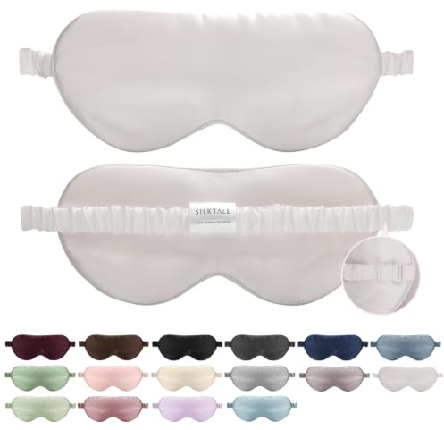 SILKTALE Schlafmaske Seide für Männer Damen,19 Momme 100% Maulbeerseide Augenmaske für Seitenschläfer, Atmungsaktive Seiden Schlafbrille Bequem mit Verstellbares Gummiband für Flugzeug,Elfenbeinweiß