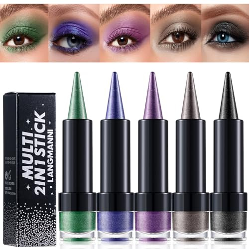 Coffret de 5 fards à paupières dégradés et eye-liner, crayon à paupières crémeux doré scintillant, maquillage longue tenue anti-bavures (# Set B)