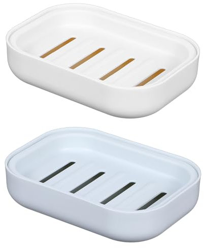 Ptwola 2 Pcs Plastic Soap Dish Container Box Bar Soap Holder Travel Double Layer Draining Case with Lid for Gym Camping Outdoor Shower Bathroom Toiletries Kitchen Keeps Dry Easy Cleaning
