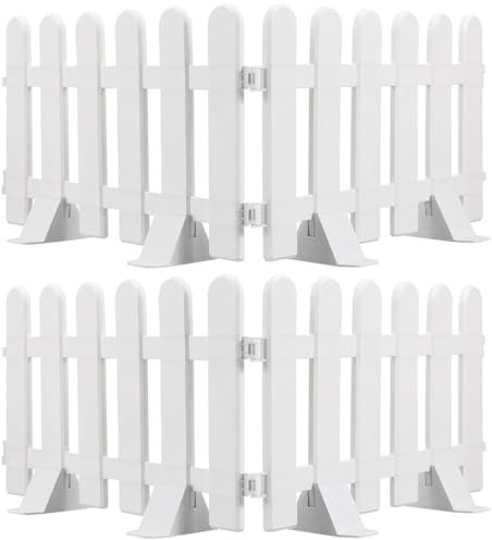 4 staccionate in plastica bianca per decorazione dell'albero di Natale, recinzione da giardino con 8 basi, perfetta per decorazioni natalizie e espositori all'aperto