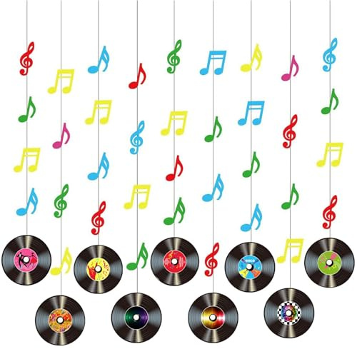 Bekecidi 9 Pezzi Decorazioni da Appendere per Dischi in Vinile, CD Colorati Decorazioni Rotonde da Parete per Soffitto Note Musicali Ornamenti Appesi per feste a Tema Musica Rock