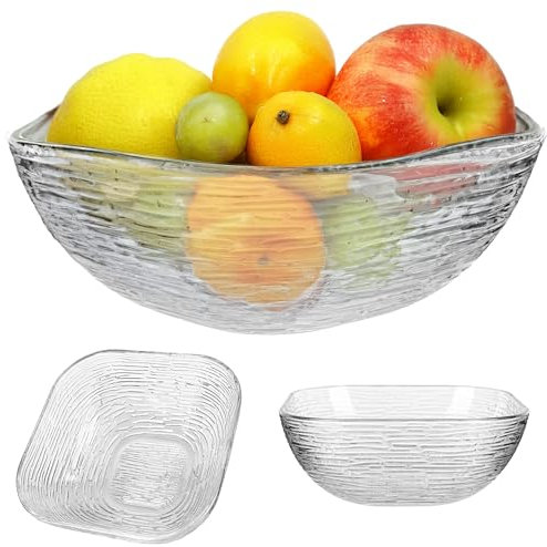 KADAX Glasskål 20 cm, 1 st, fyrkantig fruktskål av glas, salladsskål i 3 olika storlekar, diskmaskinstålig glasskål, snacksskål för frukt (modell 2)