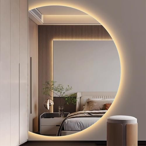 Specchio LED a lunghezza intera 120 cm, specchio a mezzaluna decorativo per camera da letto e bagno, specchio da parete regolabile in 3 opzioni di colore, elegante accento per la casa.