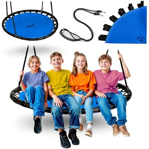 Neo-Sport Boggunga utomhus 120 cm – hängande gunga med ram – maximal belastning 150 kg – vattentät – rund – blå