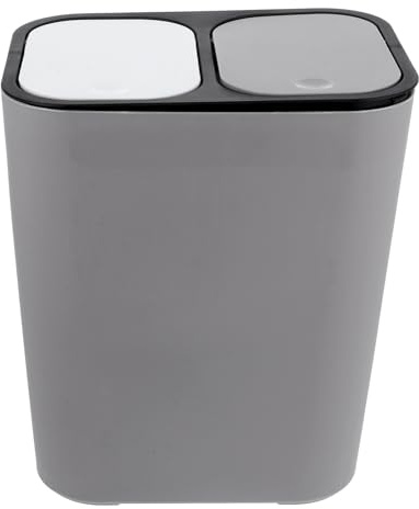 iplusmile Cubo de Basura Doble Compartimento 15l Plástico Color Gris para Cocina y Baño Gestión Residuos Secos y Húmedos Tapa para Reciclaje y Compostaje Hogar