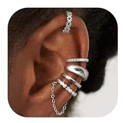 Morfetto Ear Cuff Örhängen Utan Hål Kvinnor 5-Par Hypoallergeniska Set Falska Örhängen Kvinna Broskydd Öronsmycke Allergivänligt Justerbar Earcuff Silver, Koppar, Kubisk zirkon
