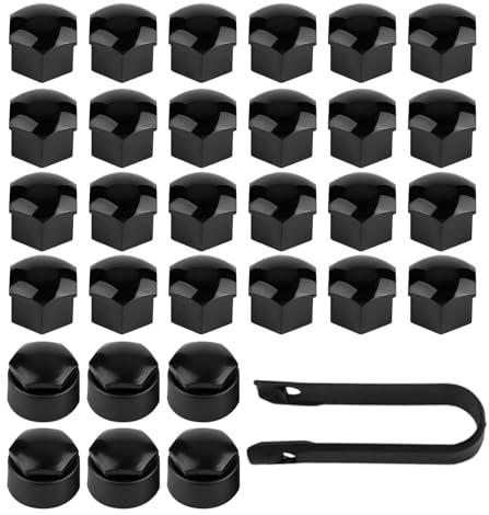YUNHOLO 30Pcs 17mm Wheel Nut Covers with Removal Tool, Hexagonal Wheel Nut Caps, Bolt Caps Hub Screw Cover including 24 Standard Ones 6 Locking Ones, And Removal Tool, Fit for Most Car Models