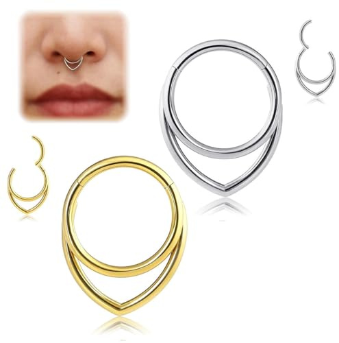 JYNXOR Anneau Piercing Septum Empilé,2 Pièces Clicker Septum Pliable,316L Acier Inoxydable,Piercing Anneau,Unisexe,Tragus, Conch,Lèvres et Oreilles