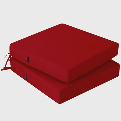 PRIMEPATIO Outdoor Stuhlkissen 45x45, 2er Set mit Bändern, Rot | Wasserdichtes Sitzkissen mit Weicher Schaumstofffüllung, Perfekt für Gartenstühle, Terrassenmöbel und Balkonstühle