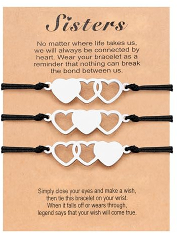 3 piezas de pulseras de la amistad, pulseras para hermanas, pulsera de amistad, BFF Bestie corazón, pulsera de corazón con colgantes en forma de corazón, el mejor regalo a juego, cumpleaños con huecos
