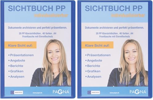 PAGNA 21011-07 Sichtbuch A4 PP Office mit Fronttasche blau (Packung mit 2)