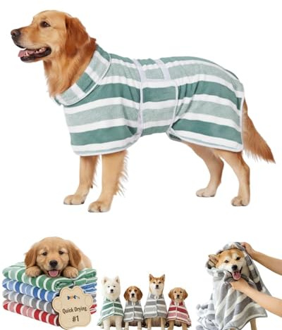 Bademantel für Hunde, Hundehandtuch, Hundebademantel Aus Mikrofaser, Bademantel Hund Mit Extra Saugfähig Und Schnell Trocknend, für Große Mittelgroße Kleine Hunde/Katze (Green, S)