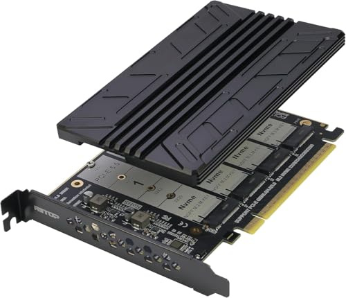 Adattatore Quad NVMe PCIe 5.0 con dissipatore di calore, RIITOP PCIe 5.0 x16 a scheda NVMe 4X per SSD 2280/2260/2242/2230 M.2 (chiave M) (richiede biforcazione PCIe)