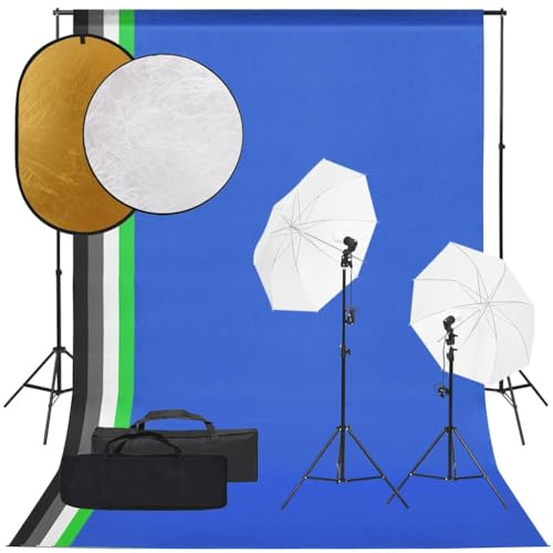 Kaloriko Fotostudioset, belysning med LED-dagsljuslampor, 5 500 Kelvin, bakgrundssystem 1,6 x 3 m i 5 färger, reflektor 5-i-1 och 2-i-1, höjdjusterbart stativ aluminium