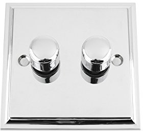 Mains LED Light Dimmer Switch 250W 2 Gang 2 Way - Victorian - Polished Chrome