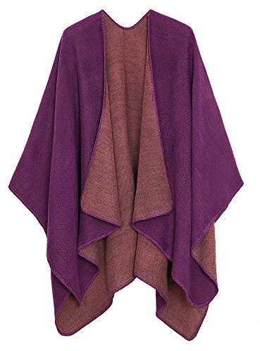 EXCHIC Femmes Rétro Plusieurs Couleurs Châle Cape Extra Large Hiver élégant Open Front Poncho Manteau (Violet)
